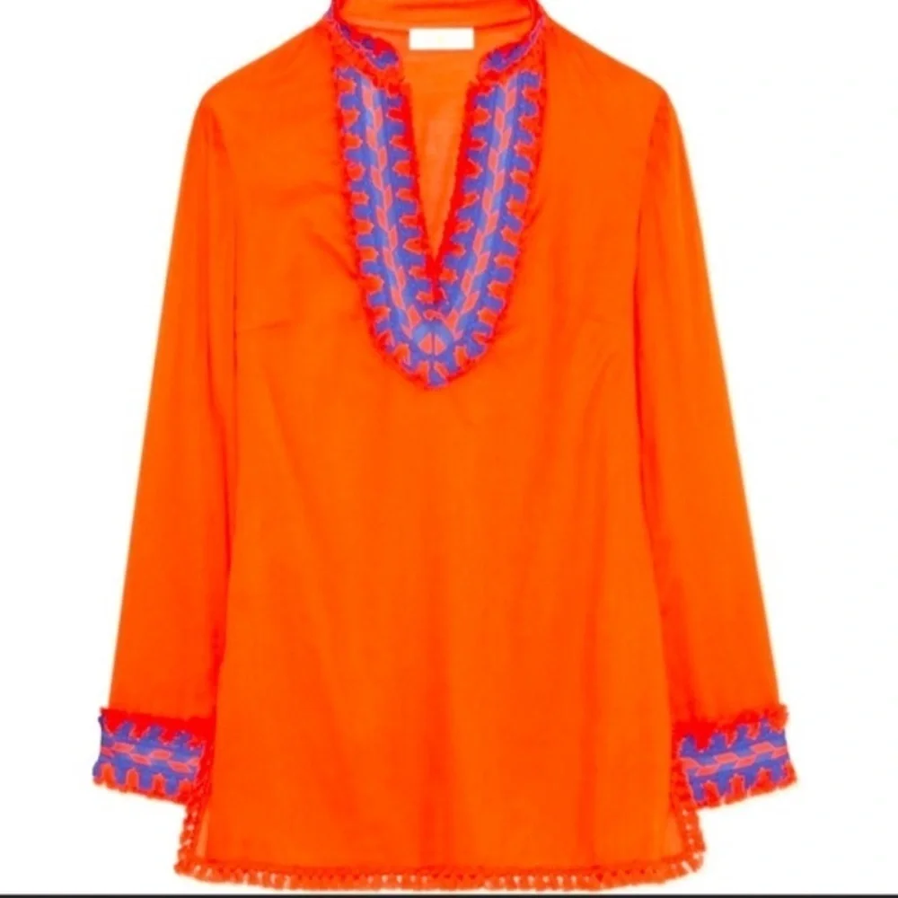 Tory Burch Embroidered Cotton Tunic Top with side zip Size 6 |